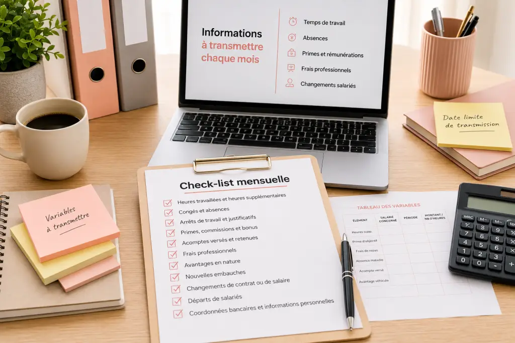 Informations à transmettre à son gestionnaire de paie chaque mois